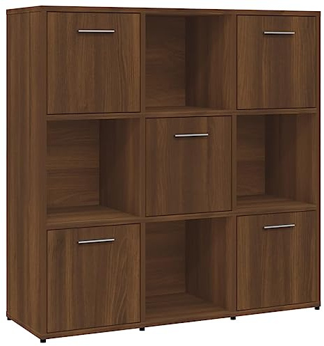 Homvdxl Bücherregal mit 9 Würfeln, Vitrine, Bücherregal mit Tür, Schränken, offene Regale, Sideboard für Schlafzimmer, Wohnzimmer, Heimbüro, 90 x 90 cm, Braun + Eiche
