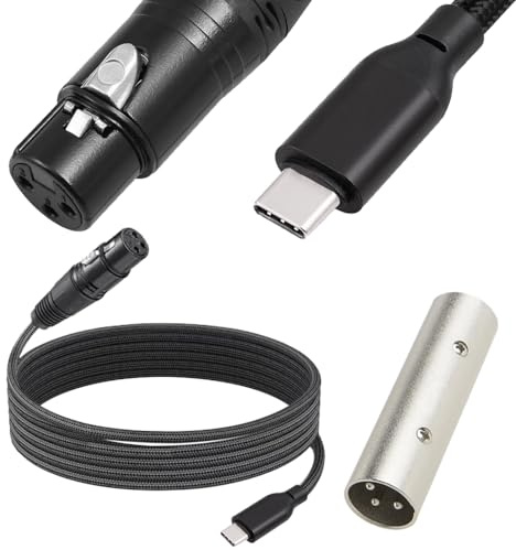 Xiatiaosann USB C auf XLR Buchse Mikrofonkabel, 3-poliger XLR-Buchse-Adapter auf Typ-C Adapter Konverterkabel für Audio, Karaoke-System, Aufnahme, Studio, mit XLR-Stecker auf Stecker-Adapter(2M/6.5FT)