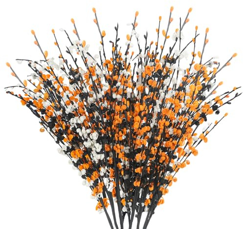 Ruidazon 6 fiori di gelsomino artificiali lunghi, steli floreali di Halloween con fiori di gelsomino nero, arancione, bianco, fiori di Halloween, steli per Halloween, decorazioni per la casa