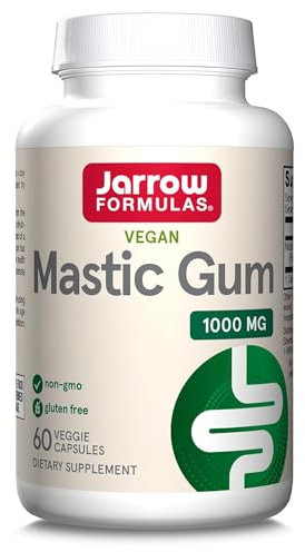 Jarrow Formulas, Mastic Gum, 500 mg, Resina di Gomma Mastice, Altamente Dosato, 60 Capsule vegane, Testato in Laboratorio, Vegetariano, Senza Soia, Senza Glutine, Non OGM