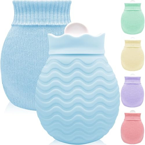 Kleine Wärmflasche mit Bezug - 320ml Mini Silikon Wärmflasche für Warm- und Kaltkompressen, Hand-Fuß-Bettwärmer, Ideal für Menstruationsbeschwerden, Schmerzlinderung