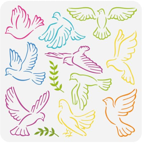 FINGERINSPIRE Taubenschablone für Malerei 30x30cm Taube Vogel Malerei Schablone Olivenzweig Schablone Fliegende Vögel Schablone Tier Thema Handwerk Schablone für Malerei auf Wand Holz DIY Dekor