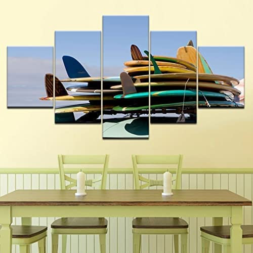 Bilder Leinwandbilder Auto Surfbrett Vlies Leinwand 5 Teilig Wandbilder Kunstdrucke Wandbild Bild Auf Kunstdruck Wanddeko Wand Wohnzimmer Wanddekoration Deko Modern (L/Mit Rahmen 150 X 80-7F8L/L7I