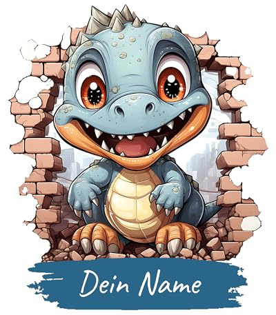 GRAZDesign Personalisiertes Wandtattoo Dino mit Namen für Kinderzimmer Junge - Wandaufkleber über Bett & Sofa - 66x57cm