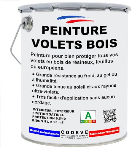 Peinture Volets Bois - Codeve Bois/Ral 6005 - Vert Mousse - 20 - Intérieur/extérieur - Pour La Protection De Votre Volet, Persienne, Fenêtre, Portail Bois.