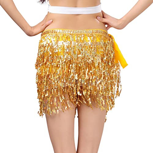 Bauchtanz Rock Bauchtanz Hüfttücher Glitzerrock Pailettenrock für Damen Metallic Rock Damen Fransen Rock Karneval Rock