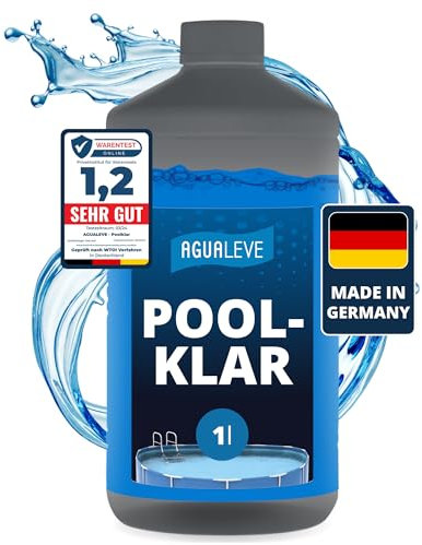 AGUALEVE® Poolklar 1l *NEU* – Kristallklar 2.0 Formel für perfektes Poolwasser – Pools, Whirlpools, Planschbecken – Markenqualität Made in Germany – für 200.000 Poolwasser – mit Note 1,2 getestet