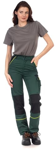 DINOZAVR Arbeitshose Damen Schmale Passform Cargohose Damen mit Elastischem Bund, 2 Vordertaschen, Cargotasche, 2 Gesäßtaschen, Werkzeugtasche, Knieverstärkung, Cordura-Verstärkungen Grün 36