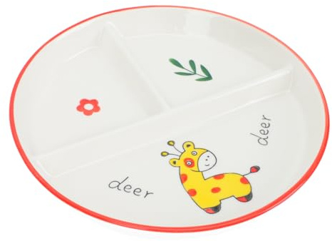 COLLBATH Kinderteller Keramik Cartoon Essensservice Teller 1 Stück Frühstücksteller für Kinder Kreative Servierplatte Dreigeteilte Platte Leicht zu Reinigen für Haushalt und Kindergarten