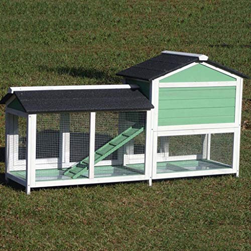 Hühnerstall aus Holz, doppellagig, groß, leicht zu reinigen, Kaninchenkäfig, robust, Hühnerstall mit freiem Bewegungsraum, Haustierbedarf für den Außenbereich, Geflügelpflege (grün, 180 x 53 x 94 cm)