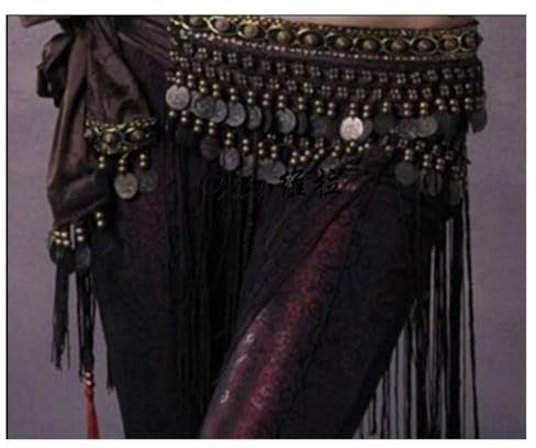 YMYGCC Hüfttuch Bauchtanz Bauchtanz-Hüfttuch-Gürtel, Kostüm, Fransen-Quastengürtel, Kupfer-Bauchtanz-Taillengürtel 889 (Color : Brown, Size : One Size)