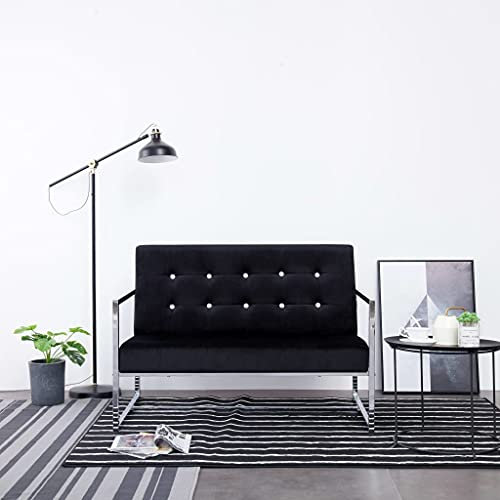 BUKSCYJS Sofas,Gartensofas,Schlafsofas,Gartenmöbel,2-Sitzer-Sofa mit Armlehnen Schwarz Chrom und Samt für Hinterhöfe, Terrassen, Pools, Balkone, Veranden oder Gärten