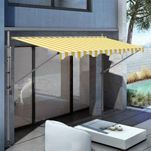 Markise Balkon Ohne Bohren, Klemmmarkise mit Handkurbel Balkon, Markisen 200/250/300/350/400cm Breit, UV-beständig & Höhenverstellbar, Sonnenschutz Wasserdicht ( Color : Gelb+Weiß , Size : 300cm )