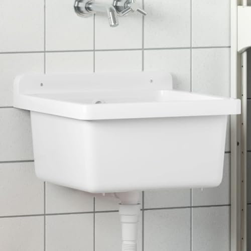 Brokky Lavabo a Parete Bianco 40x40x24 cm in Resina-Lavandino di Appoggio Design Moderno,Lavabo ad Incasso,Lavamani,Bacinella Sanitari Bagno