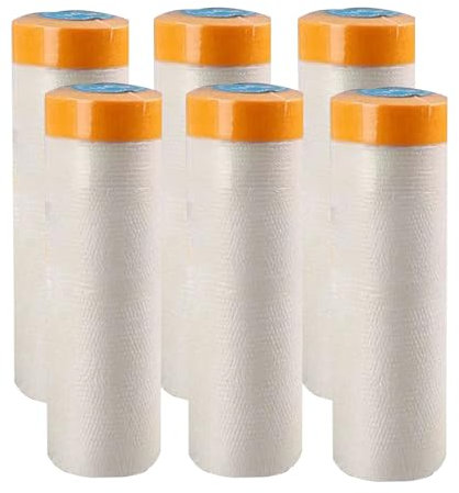 LHKveritas 6 Rouleaux Masker avec Ruban de Masquage,Ruban de Masquage Peinture avec Bâche de Protection en Plastique, Ruban Film Adhesif pour Peinture/Meuble/Sol de Protection