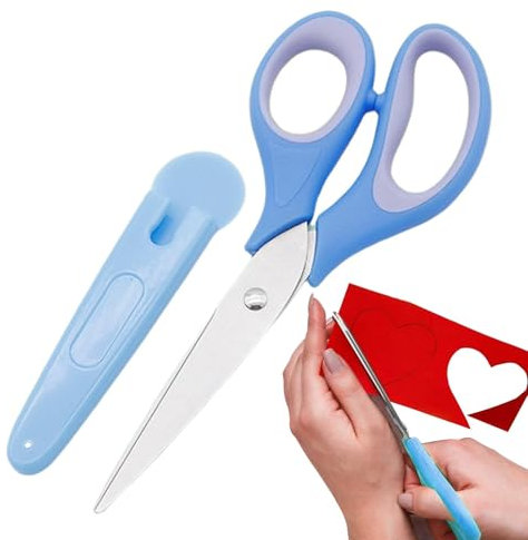 Schulschere,Sicherheitsschere für Kinder,Kinderschere aus Edelstahl | Schulbedarf, Schere, Kunsthandwerk, Schere mit abgerundeter Spitze und Abdeckung für Schüler, Blau