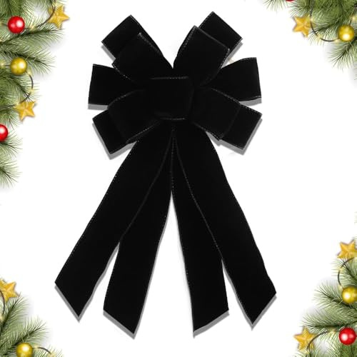 CHMOART Christmas Wreath Bow 20 x 11 Inches Large Christmas Bows Black Velvet Bow Winter Farmhouse Bow Xmas Tree Topper Ornament Bow for Home Front Door Decorations