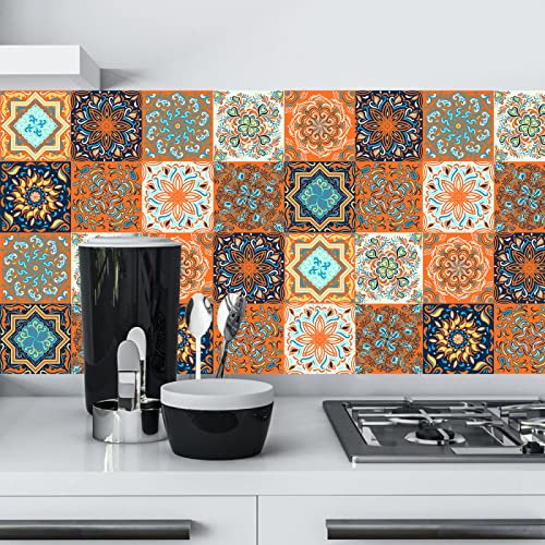Vinilos para azulejos de baño, vinilos para azulej Adhesivos for Azulejos de Cocina 30 cm x 30 cm Mandala Naranja Quemado Adhesivos for Azulejos Adhesivos for Azulejos for baño Adhesivos for Azulejos