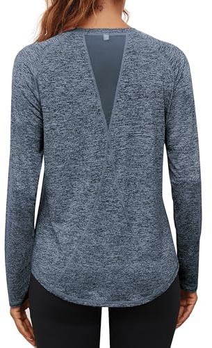 Gyabnw UV-tröja för kvinnor, UPF 50 sportskjorta, långärmad nätbaksida, ventilerande, Ljus marinblå, L
