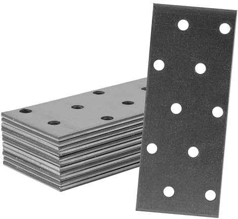 Repa Market Lochplatte Metall – 100x40 mm, 12 Stück Flachverbinder aus verzinktem Stahl mit 10 Löchern Ø5 mm–Verbindungselement für Möbelbau, Holzplatten, Werkbank, Schwerlast-Montageplatte
