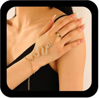 Wendalern Punk Schlange Armband Handkette Gold Schlange Finger Ring Armband Schlange Sklavenkette Handgeschirr Hallowen Medusa Modeschmuck Für Frauen