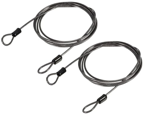 TOP-VIGOR 2 st säkerhetsstålkabel, 2,5 mm x 1,5 m/4,92 fot belagd säkerhetsvajer, dubbel ögla, flexibelt säkerhetskabellås för utomhusresor, bagage, cykel, svart