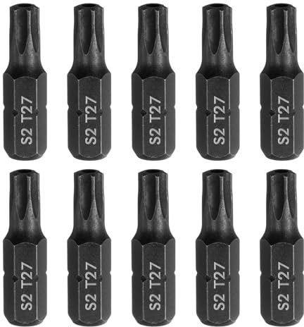 sourcing map Lot de 10 embouts de tournevis Torx T27 de 6,35 mm à tige hexagonale de 25 mm de long en acier S2 à tête hexagonale à 6 points avec trou pour visseuse électrique à percussion, outils