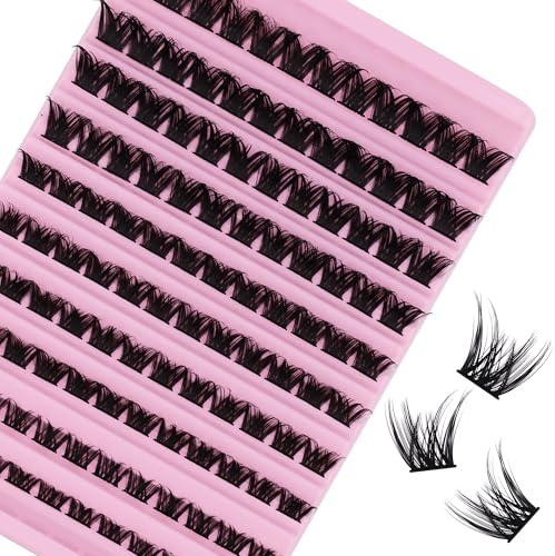 GEMERRY Faux Cils Individuel Bande Transparente Extension de Cils Naturel Cluster Lashes Faux Cils Bouquet Volume Russe DIY à la Maison Cils Individuels(MHL02)