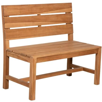 MR. DEKO® Gartenbank Lewes Teak 100 cm ohne Armlehnen | Robuster 2-Sitzer Holzbank B 100 cm x H 92 cm x T 54 cm | Parkbank zum Relaxen