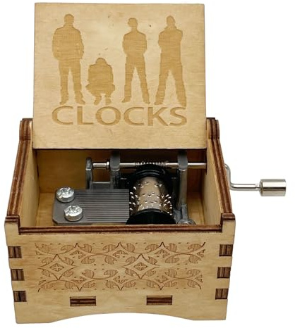 STARRUM Vintage Wooden Clocks Music Box Hands Crank Laser Design Musical Box for Men Women Birthday Christmas gifts (Clocks)