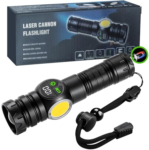 Linternas LED superbrillantes con magnético, 500000 lúmenes, linterna recargable de alta potencia con pantalla LCD, linterna potente IP67 con 9 modos de luz y zoom, para batería 18650/26650 de 5000