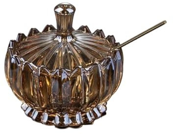 LRFNKCT Sucrier avec couvercle sucrier sucrier en verre cristal, pot d'assaisonnement couvert avec cuillère de service, pot à épices avec couvercle, 3,94 x 4,13