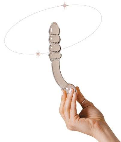 The Natural Love Company - Tansy G Curve - 7” Glass Dildo - Dual Ended - Ribbed for Extra Stimulation - Borosilicate Glass - Bath & Body Safe