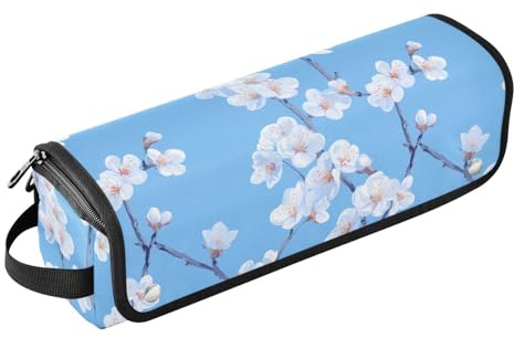 Sweet Cherry Blossom Blue Hair Tool Travel Bag for Women and Heat Resistant Mat Double-Layer Travel Carrying Case for Curling Iron Straightener Flat Hair Dryer Women Essentials Storage