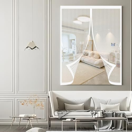 Cortina Magnetica Mosquitera 83 x 100 cm Protección Contra Insectos, Malla Fina, Mantiene El Aire Fresco, Cortina de Protección para Puerta Corredera, Puerta de Salón, Blanco