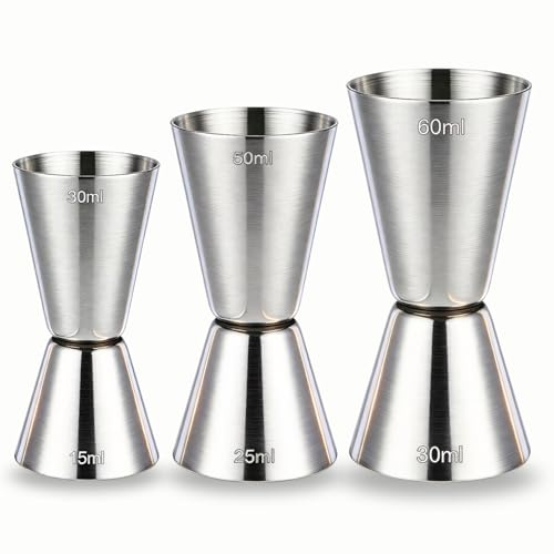 Set di misurini da cocktail - Confezione da 3, misurino doppio per liquori - Misurino da cocktail - Misurino da bar in acciaio inossidabile per cocktail perfetti - Scala precisa per bar e casa (30/60