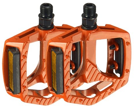 YIUBCZOQI Lager Cykel 9/16 pedaler Aluminiumlegering CNC bearbetade platta pedaler med Anti-Skid Naglar och Reflektorer Orange