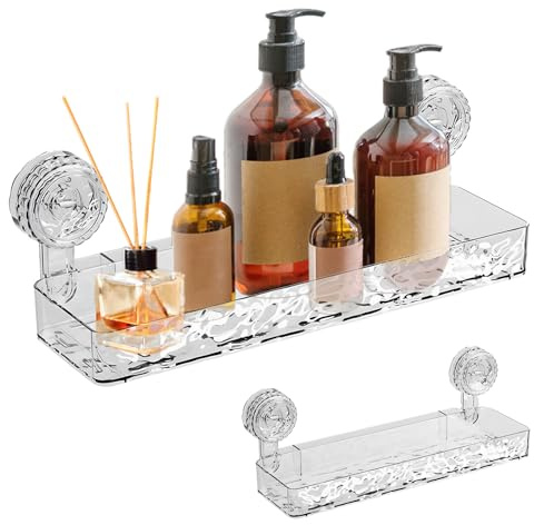 virkwuy Duschablage Saugnapf, Ohne Bohren, Saugnapf Badregal Bohren (Weiß) | Saugnapf Mobiles Duschregal Klar, für Shampoo, Duschgel, Seife, für Glatte Geflieste Wände, Glasflächen