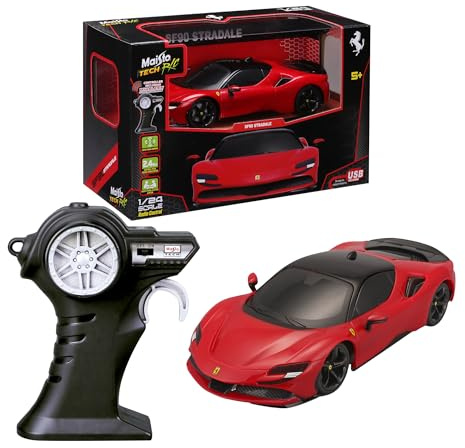 Maisto Tech - RC Ferrari SF90 Scale 1:24, Radio-controlled car with proportional steering and lithium battery, controller included, Ferrari licence, exclusive packaging, age 5+