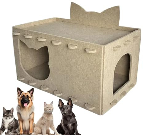 Renchey Caja para Gatos - Cama Cueva de Fieltro para Gatitos,Casa Rascador Felpudo De Doble Capa con Montaje para Varios Gatos Y Apartamentos