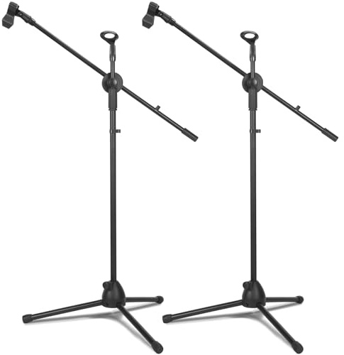 Sherr 2 Pcs Microphone Stand Boom Bulk, Adjustable Height Tripod Mic Stand with Dual Clip, Black Foldable Universal Heavy Duty Tripod Holder for Live Stream Singing Stage