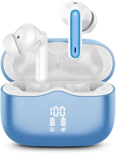 Wireless Earbuds, Bluetooth 5.4 Headphones in Ear 3D Bass Stereo, 40H Wireless Earphones with 4 ENC Noise Cancelling Mic, IP7 Waterproof Bluetooth Earbuds, AI-Enhanced Calls for Android iOS, Sky blue