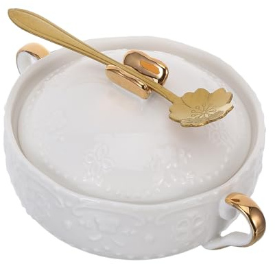 GARVALON Juego De Porcelana Tapa y Doble Asa Cuencos Para Postre, Sopa y Ensaladas En Cerámica