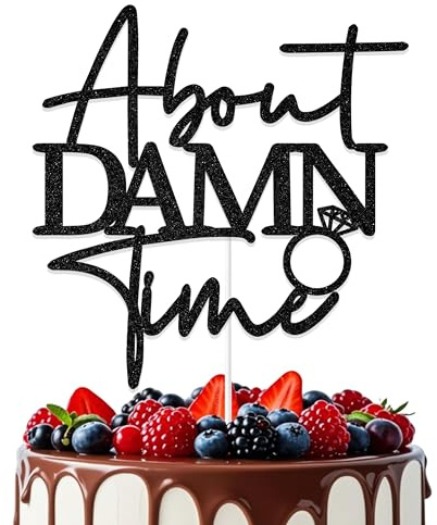 Aumccxz About Damn Time Cake Topper Engagement Wedding Party Decorations Love Laughter & Happily Ever After Bridal Shower Decorations Black