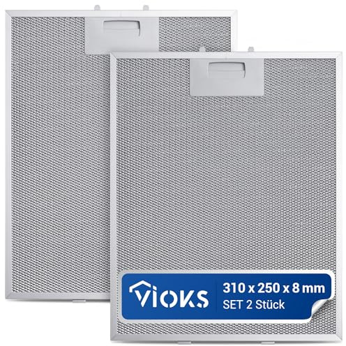 VIOKS 2x Fettfilter für Dunstabzugshauben Ersatz für Bosch 353110 00353110 | Metallfilter Filter, 310x250x8 mm, mit einseitiger Entriegelung, für Dunstabzug Abzugshaube Küche