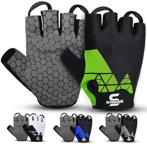 SAWANS Cycling Gloves Half Finger Gel Padded Grips Palm Bicycle Summer Riding MTB Bike Gloves for Men Women Non-Slip Fingerless Breathable Mesh Comfortable Lightweight