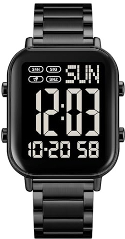 Mingzhe Unisex Armbandsur, 30M WR Digital Klocka med Bakgrundsbelysning 1/100 Sekunders Stoppur Larmsignal Timer Nedräkningstimer Dubbel Tid 12/24 Timmar för Utomhusaktiviteter (Svart)