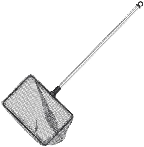 Pawfly 5 Inch Aquarium Fish Net with Telescopic Stainless Steel Handle Larger Square Net with Soft Fine Mesh Sludge Food Residue Wastes Skimming Cleaning Net for Fish Tanks Small Koi Ponds and Pools
