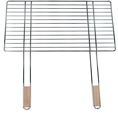 4U-Onlinehandel - Griglia di ricambio per barbecue, 68 x 40 cm, con 2 manici in legno, in acciaio cromato