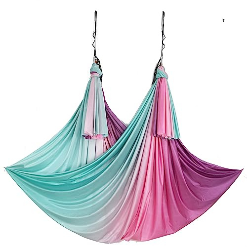 Aerial Yoga Hammock Aerial Pilates Silk Yoga Swing Set include Carabiners daisy Chain, Pose Guide 5.5 yards Set (Fabric only -Fairy)